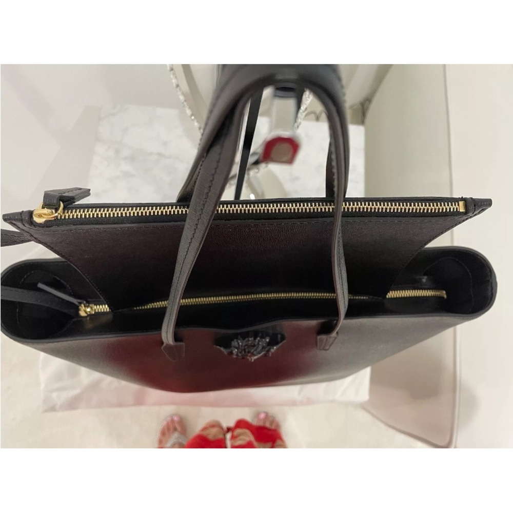 VERSACE Black Zipper Texture Leather Top Tote With Pouch /Black Medusa NWT! - Picture 4 of 12